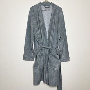 Eddie Bauer Sleepwear 2XL Robe Soft Fleece Gray Long Wrap Tie Pockets Womens